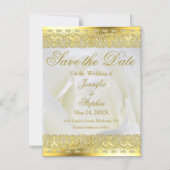 Elegant Gold Lace White Rose Wedding Save the Date Magnetische Uitnodiging (Voorkant)