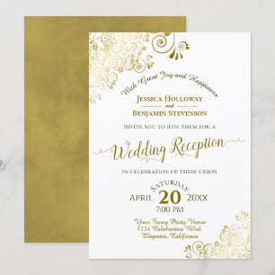 Elegant Gold Lace & White Wedding Reception Party Kaart