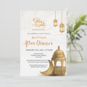 Elegant Gold Lantern & Crescent Iftar Dinner Kaart (Staand voorkant)