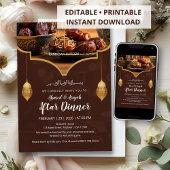 Elegant Gold Lantern Warm Brown with Dates Iftar Kaart