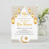 Elegant Gold Lantern & White Geometric Arch Iftar  Kaart (Staand voorkant)