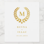 Elegant Gold Laurel Wreater Monogram White Wijn Etiket (Enkel label)