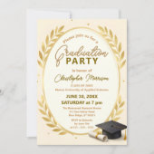 Elegant Gold Laurel Wreath & Cap Graduation Party Kaart (Voorkant)