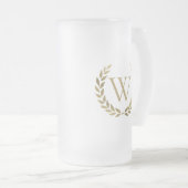 Elegant Gold Laurel Wreath Monogram Matglas Bierpul (Voorkant rechts)