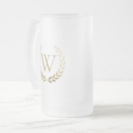 Elegant Gold Laurel Wreath Monogram Matglas Bierpul (Voorkant links)