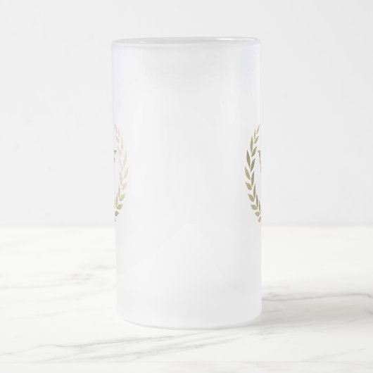 Elegant Gold Laurel Wreath Monogram Matglas Bierpul (Center)