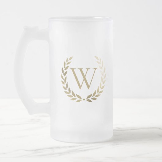 Elegant Gold Laurel Wreath Monogram Matglas Bierpul (Links)