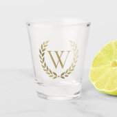Elegant Gold Laurel Wreath Monogram Shot Glas (Voorkant)