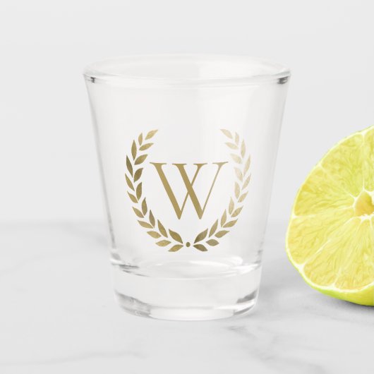 Elegant Gold Laurel Wreath Monogram Shot Glas (Voorkant)