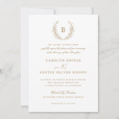 Elegant Gold Laurel Wreath Wedding Monogram Crest Kaart (Voorkant)
