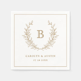 Elegant Gold Laurel Wreath Wedding Monogram Servet