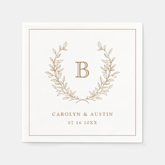 Elegant Gold Laurel Wreath Wedding Monogram Servet (Voorkant)