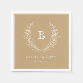 Elegant Gold Laurel Wreath Wedding Monogram Servet