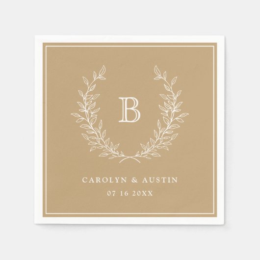 Elegant Gold Laurel Wreath Wedding Monogram Servet (Voorkant)