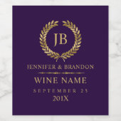 Elegant Gold Laurel Wreaton Paars Wijn Etiket (Enkel label)