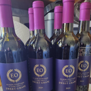 Elegant Gold Laurel Wreaton Paars Wijn Etiket