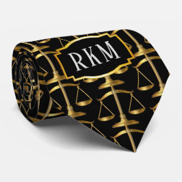 Elegant Gold Law Monogram Scales of Justice Stropdas