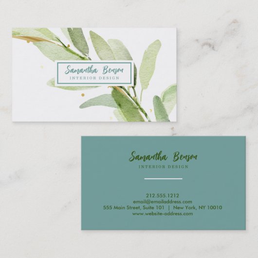 Elegant Gold Leaf Airy Greenery Visitekaartje (Voorkant / Achterkant)