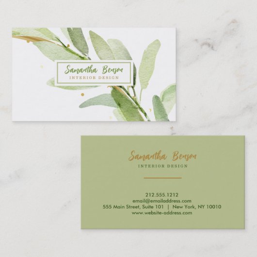 Elegant Gold Leaf Airy Greenery Visitekaartje (Voorkant / Achterkant)
