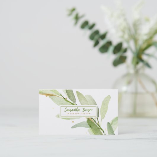 Elegant Gold Leaf Airy Greenery Visitekaartje (Staand voorkant)