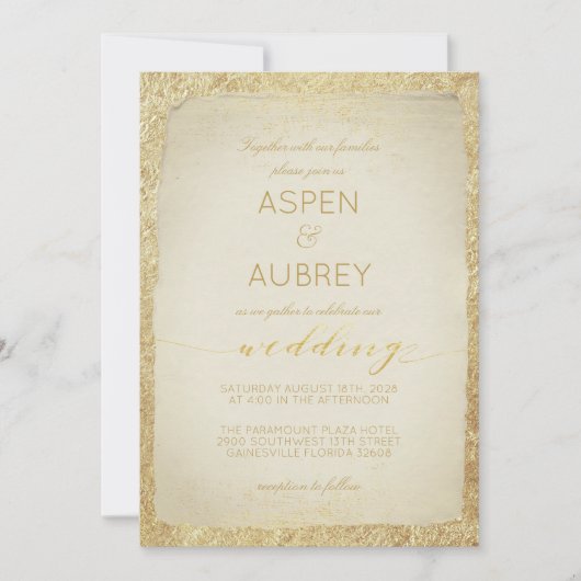 Elegant Gold Leaf Antiek Script Wedding Kaart (Voorkant)