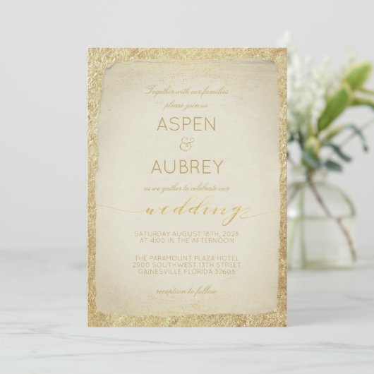 Elegant Gold Leaf Antiek Script Wedding Kaart (Staand voorkant)