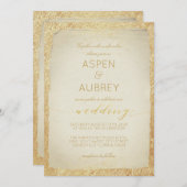 Elegant Gold Leaf Antiek Script Wedding Kaart (Voorkant / Achterkant)