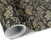 Elegant Gold Leaf Black Pattern Kerstmis Cadeaupapier (Rol Hoek)