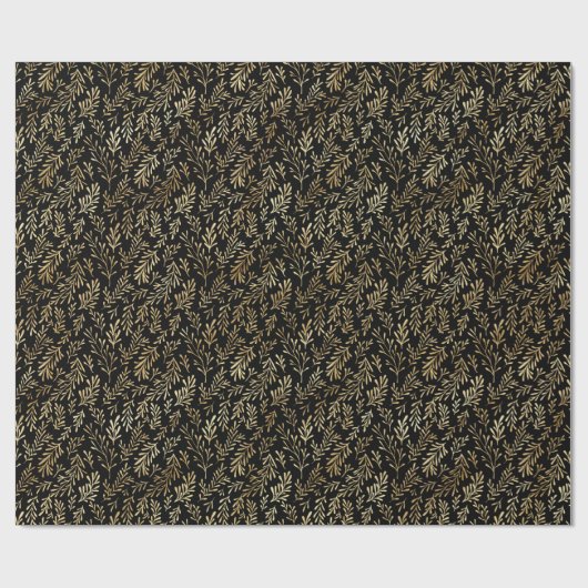 Elegant Gold Leaf Black Pattern Kerstmis Cadeaupapier (Vlak)