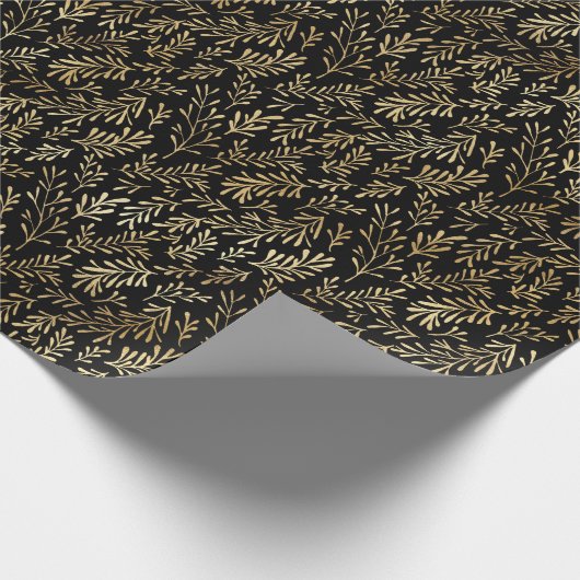 Elegant Gold Leaf Black Pattern Kerstmis Cadeaupapier (Hoek)