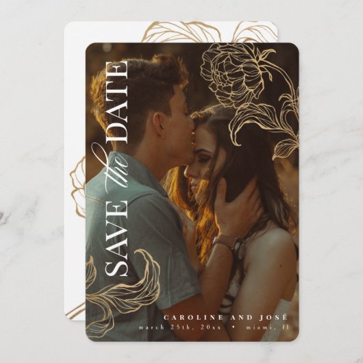 Elegant Gold Leaf Botanische Foto slaat de datum o Kaart (Voorkant / Achterkant)