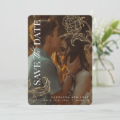 Elegant Gold Leaf Botanische Foto slaat de datum o Kaart (Staand voorkant)