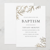 Elegant Gold Leaf Boy of Girl Baptism Invitation Kaart (Voorkant / Achterkant)