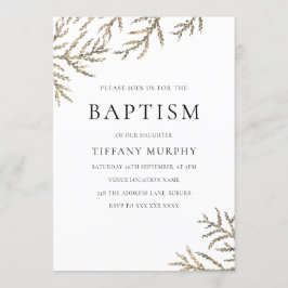 Elegant Gold Leaf Boy of Girl Baptism Invitation Kaart