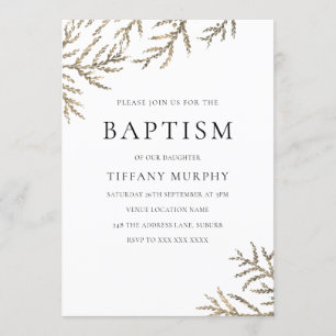 Elegant Gold Leaf Boy of Girl Baptism Invitation Kaart