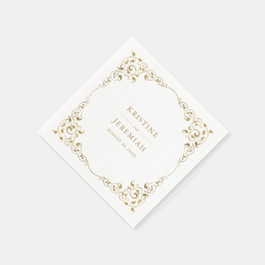 Elegant Gold Leaf Classic Name Wedding Servet (Hoek)