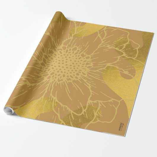 Elegant Gold Leaf en Flower Background Cadeaupapier (Uitgerold)