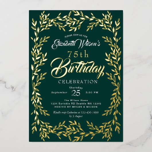 Elegant Gold Leaf Folie Uitnodiging (Voorkant)