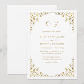 Elegant Gold Leaf Lijst Monogram Weddenschap Kaart (Voorkant / Achterkant)