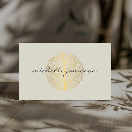 Elegant Gold Leaf Logo op Licht Tan Visitekaartje