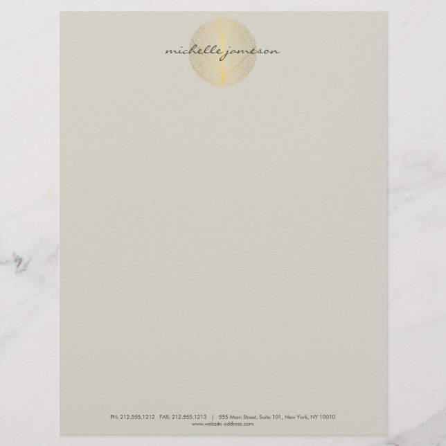 Elegant Gold Leaf Logo op Tan Briefhoofd (Voorkant)