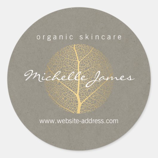 Elegant Gold Leaf Logo op Tan Cardboard Look Ronde Sticker (Voorkant)