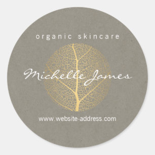 Elegant Gold Leaf Logo op Tan Cardboard Look Ronde Sticker