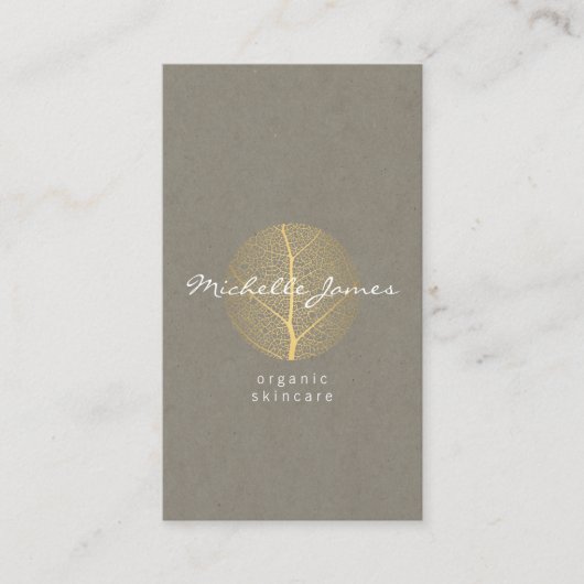 Elegant Gold Leaf Logo op Tan Cardboard Look Visitekaartje (Voorkant)