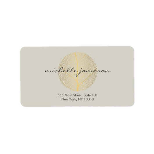 Elegant Gold Leaf Logo op Tan Etiket (Voorkant)