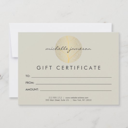 Elegant Gold Leaf Logo op Tan Gift Certificaat (Voorkant)