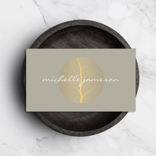 Elegant Gold Leaf Logo op Tan Visitekaartje