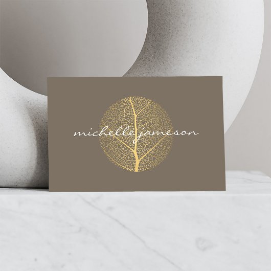 Elegant Gold Leaf Logo op Taupe Visitekaartje