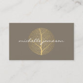 Elegant Gold Leaf Logo op Taupe Visitekaartje (Voorkant)