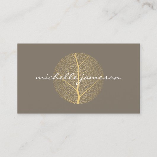 Elegant Gold Leaf Logo op Taupe Visitekaartje (Voorkant)